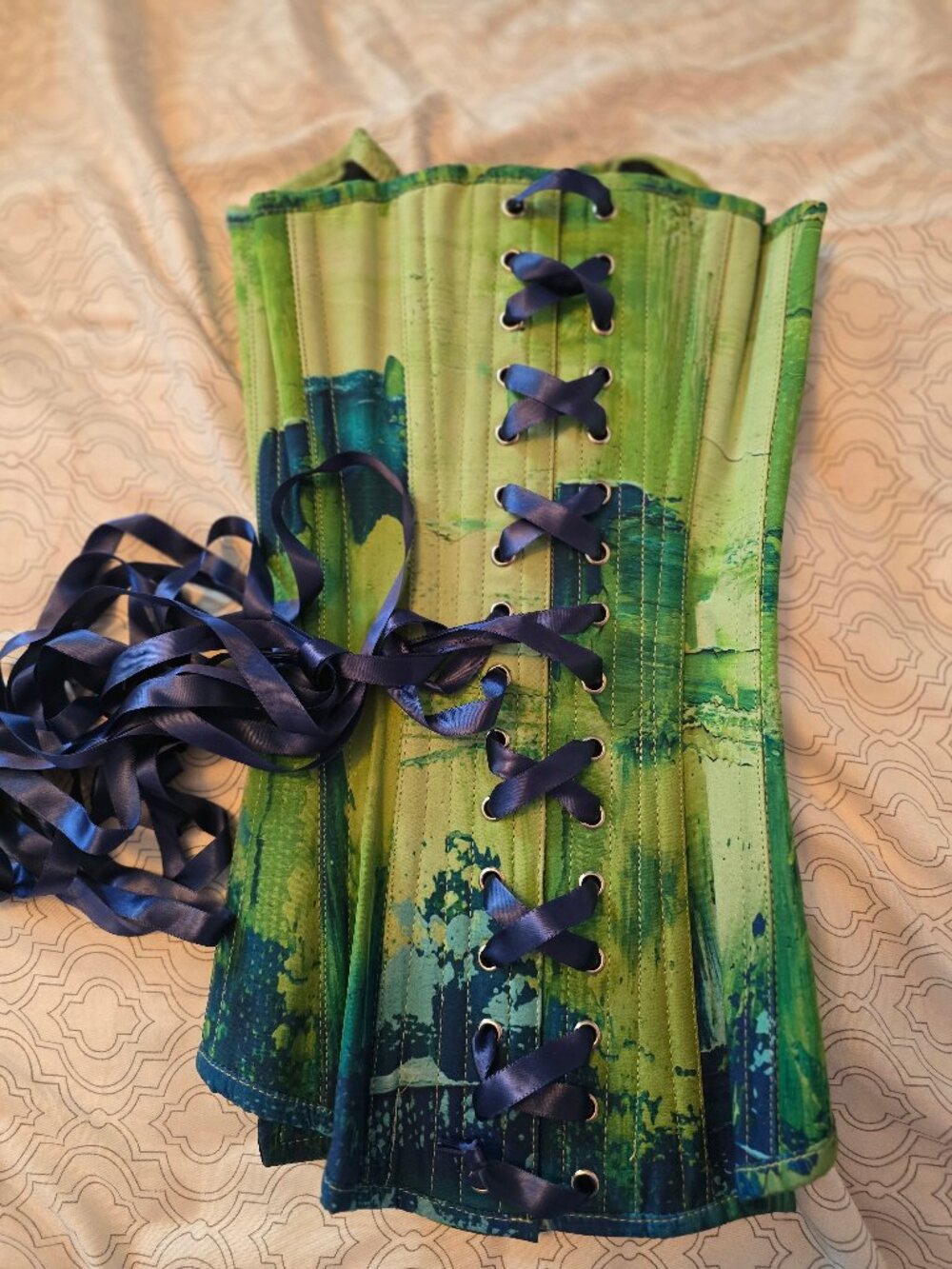 Corset Story Green and Blue Watercolor Corset Size 20"